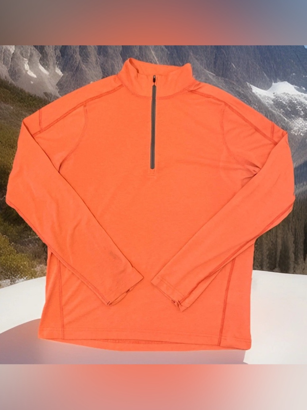 STIO Pullover Mens Medium Orange Half Zip Thumb Holes Stretch Lightweight
